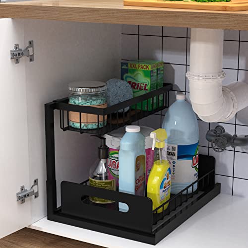 Under Sink Organizer, Bukfen Pull Out Cabinet Organizer 2-Tier Slide Out Sliding Shelf Under Cabinet Storage Multi-Use for Under Kitchen Bathroom Sink Organizers and Storage