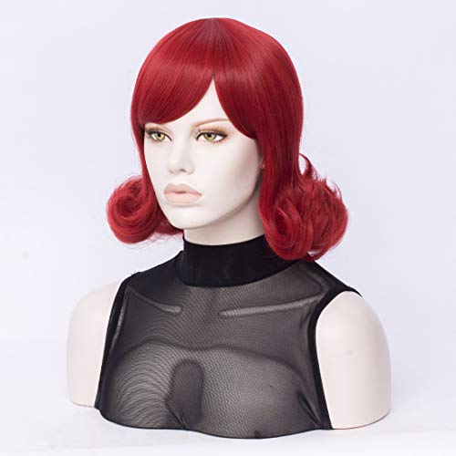 FVCENT Short Straight Side Bang Flip Out Shoulder Length Women Costume Wig (Red)