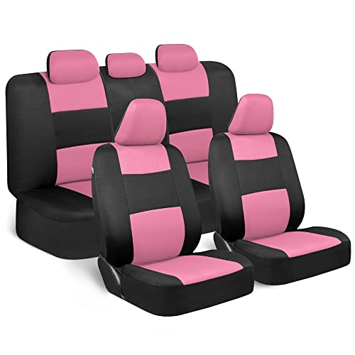 BDK PolyPro Pink Car Seat Covers for Women Full Set – Front and Rear Split Bench, Easy Install with Two-Tone Accent, Interior Covers for Auto Truck Van SUV