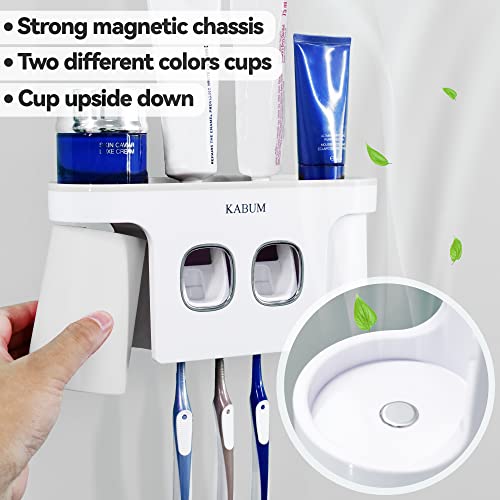 Toothbrush Holders for Bathrooms Toothpaste Dispenser - 2 Cups Automatic Toothpaste Squeezer Wall Mounted, Ideal Bathroom Accessories Organization