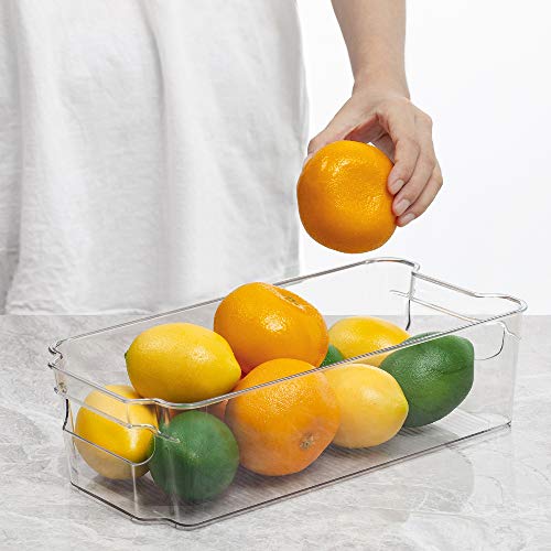 HOOJO Refrigerator Organizer Bins - 8pcs Clear Plastic Bins For Fridge, Freezer, Kitchen Cabinet, Pantry Organization and Storage, BPA Free Fridge Organizer, 12.5" Long