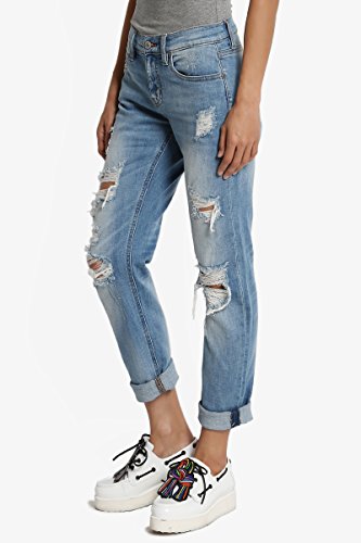 TheMogan Women's Distressed Washed Denim Mid Rise Boyfriend Jeans Medium 1