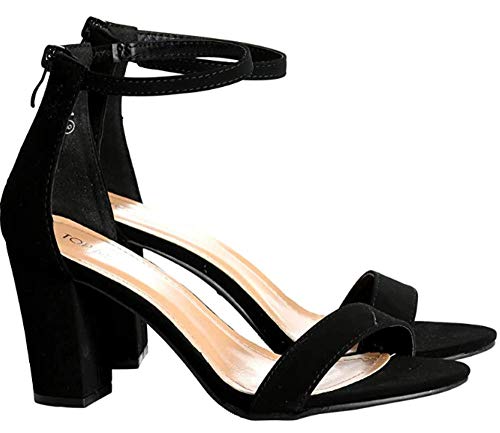 Over the Toe Strap Ankle Wrap Strap Heel Open Toe Medium Heel, Black,9