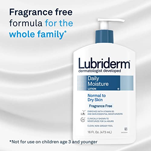 Lubriderm Daily Moisture Hydrating Unscented Body Lotion with Pro-Vitamin B5 for Normal-to-Dry Skin for Healthy-Looking Skin, Non-Greasy and Fragrance-Free Lotion, 24 fl. oz