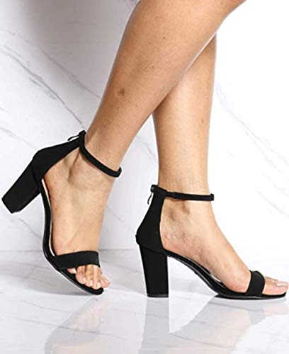 Over the Toe Strap Ankle Wrap Strap Heel Open Toe Medium Heel, Black,9