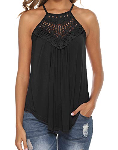 Halter Tops for Women Summer Clothes High Neck Tank Tops Cute Boho Shirt Lace Camisole Black