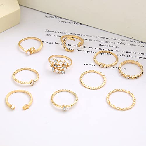 HUASAI Gold Stacking Rings for Women Butterfly Knuckle Rings Snake Rings Moon Star Rings Heart Stacking Rings for Girls(Moon Star Ring Set)