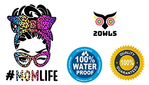 MOM Life Stickers Decals 2 PCS 2OWLS Decals Mom Life Decal Vinyl Car Sticker Vans Truck stickers for water bottles decals|4.5 x 3.15 inches | MOM LIFE Sticker Decal Vinyl for Cars water bottles trucks vans electronics |Rainbow Cheetah Print stickers Anima