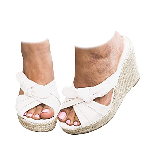 Womens Espadrilles Slip on Wedge Sandals Slides Bow Tie Platform Open Toe Summer Mules Shoes