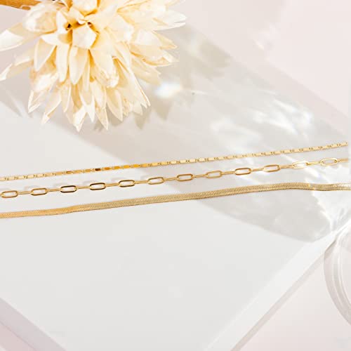 PAVOI 14K Gold Plated Layered Triple Chain Necklace | 925 Sterling Silver Fashion Necklaces | 0.55mm 0.65mm 0.7mm Thick Yellow Gold Layered Jewlery for Women