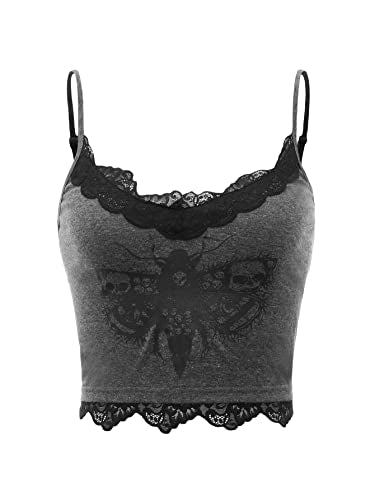 SOLY HUX Women's Y2k Gothic Lace Trim Cami Crop Top Sleeveless Sexy Tank Tops Camisole Clubwear Outfit Grey L