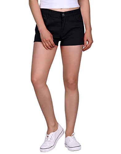 HDE Women's Solid Color Ultra Stretch Fitted Low Rise Moleton Denim Booty Shorts Black - M