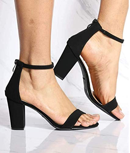 Over the Toe Strap Ankle Wrap Strap Heel Open Toe Medium Heel, Black,9