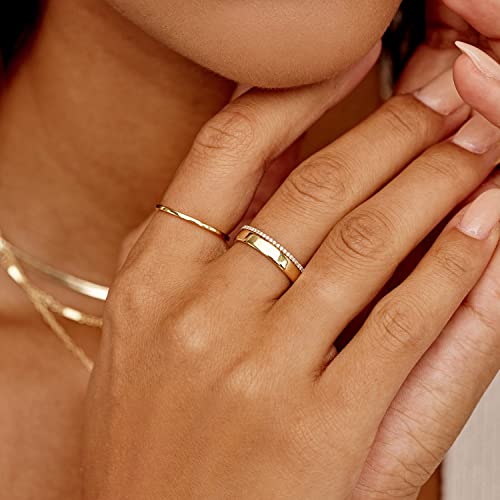 Pearich 14K Gold Filled Rings Stacking Rings for Women Girls Stackable Thin Gold Ring Plain Statement Band Ring Comfort Fit Size 5 to 10 3PCS/5PCS (Gold 3MM1MM1MM-3PCS, 6)