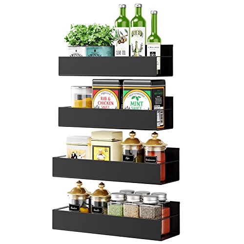 Vetacsion 4 Pack Moveable Fridge Magnetic Spice Racks,Metal Black