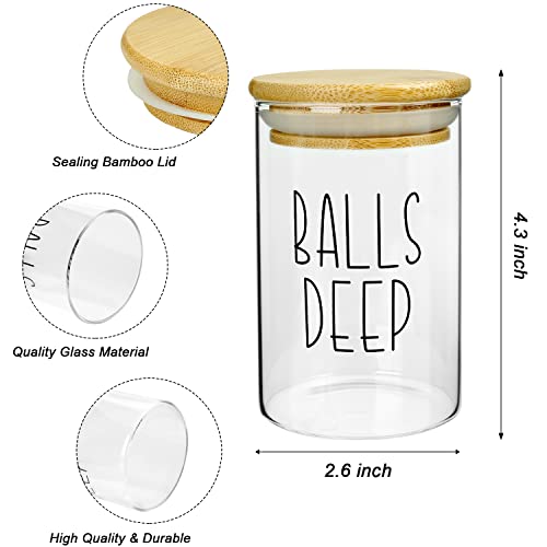 MOMEEMO Funny Qtip Holder and Cotton Ball Holder Set for Bathroom Organization. Apothecary Jars with Bamboo Tray are Great for Farmhouse Bathroom Decor, Rustic Bathroom Decor. (Glass&Tray)