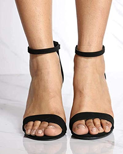 Over the Toe Strap Ankle Wrap Strap Heel Open Toe Medium Heel, Black,9