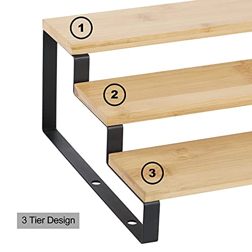 YBING Spice Rack Organizer 3 Tier Bamboo Expandable Step Shelf Set of 2 Home Kitchen Cabinet Organizer Space Saver for Countertop Cupboard Bathroom Bedroom