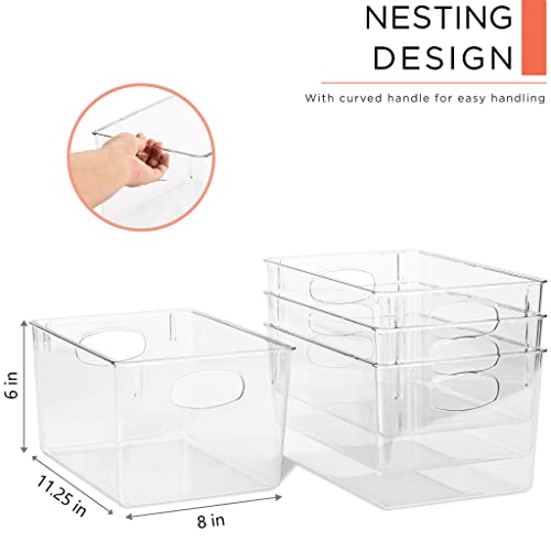 Sorbus Clear Fridge Organizer Bins - Refrigerator Organizer Bins for Home Essentials, Food, Toiletries, Makeup, Cleaning Supplies, Laundry Room, Pantry and Kitchen Organization and Storage (4 Pack)