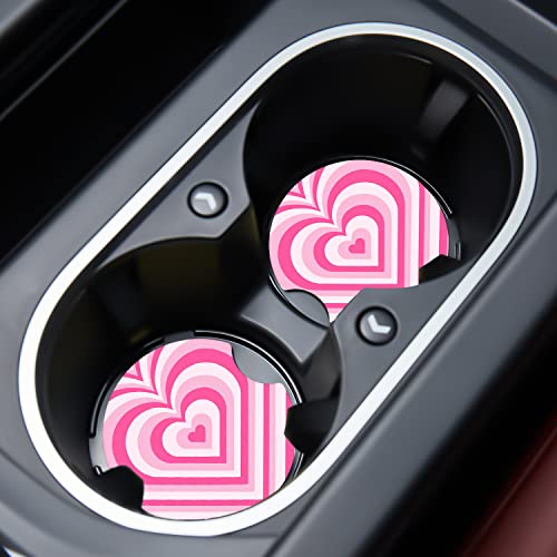 Jupswan Car Cupholder Coaster Absorbent 2 Pack Love Heart Coffee Latte Rubber New Automotive Cup Holder Decal Decor Accessories for Women-Pink