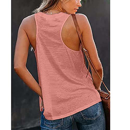 Bliwov Women's V Neck Sleeveless Basic Tank Tops Loose Fit Casual Solid Color Shirts Pink