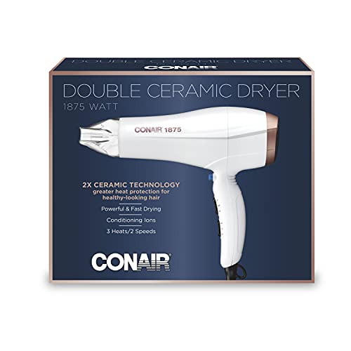 Conair Double Ceramic Hair Dryer, 1875W Hair Dryer with Ionic Conditioning