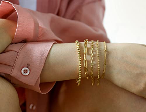 Gold Chain Bracelet Sets for Women Girls 14K Gold Plated Dainty Link Paperclip Bracelets Stake Adjustable Layered Gold Bracelet for Women Trendy Gold Jewelry For Women