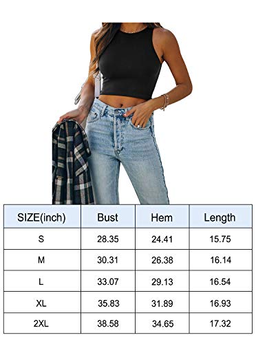 Women’s Sexy Sleeveless High Neck Racerback Cropped Tank Tops Cute Teen Girls Halter Neck Crop Tops Vest White Large