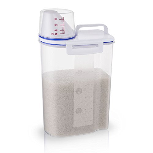 TBMax Rice Storage Bin Cereal Containers Dispenser with BPA Free Plastic + Airtight Design + Measuring Cup + Pour Spout - 2KG Capacities of Rice Perfect for Rice Cooker