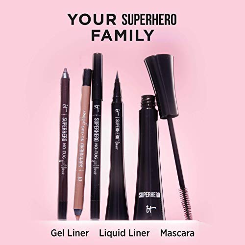 IT Cosmetics Superhero Mascara, Super Black - Elastic Stretch Volumizing & Lengthening Mascara - Lifts, Separates & Conditions Lashes - With Collagen, Biotin & Peptides - 0.3 fl oz