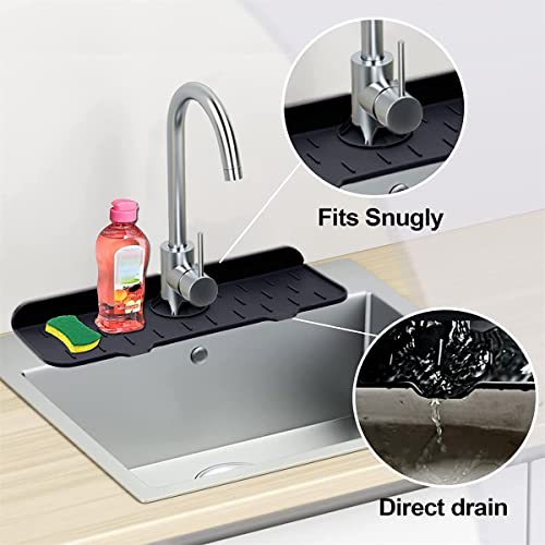 Kitchen Sink Splash Guard, Silicone Faucet Mat Sink Water Splash Guard, Faucet Splash Catcher, Silicone Deflector Under The Faucet, Keep Kitchen and Bathroom Sinks Dry (Black)