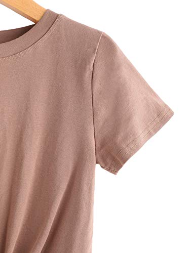 MakeMeChic Women's Summer Crop Top Solid Short Sleeve Twist Front Tee T-Shirt Khaki L