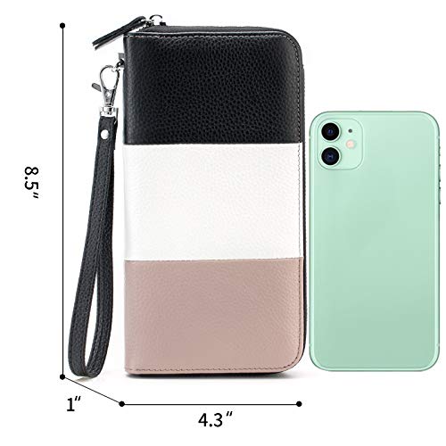 Womens Wallet RFID Blocking Genuine Leather Multi Credit Card Large Capacity Zip Around Clutch Travel Purse Wristlet Black