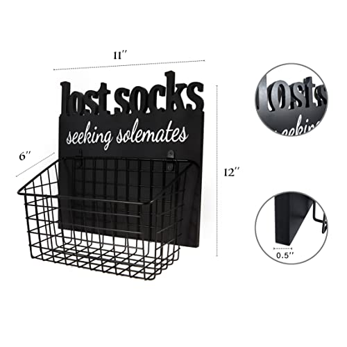 EVA murmure Cutout Letters Lost Socks - Laundry Room Organization, Farmhouse Laundry Room Decor And Accessories - House Decor Rustic Wooden Laundry Sign Wall Decor With Attached Basket - black