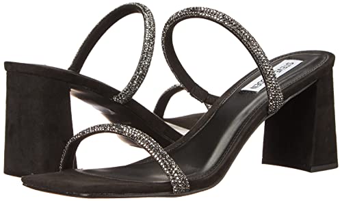 Steve Madden Women's Lilah Heeled Sandal, Black Rhinestone, 6.5