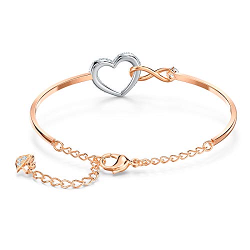 Swarovski Infinity Heart Women's Bangle Bracelet with a Rose-Gold Tone Plated Bangle, Clear Swarovski Crystals and Lobster Clasp