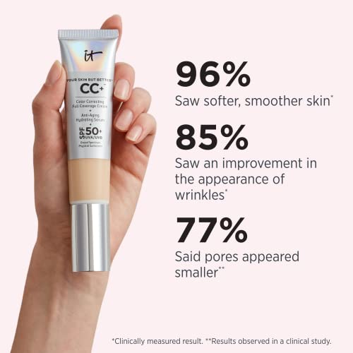 it COSMETICS Your Skin But Better CC+ Cream, Medium (W) - Color Correcting Cream, Full-Coverage Foundation, Hydrating Serum & SPF 50+ Sunscreen - Natural Finish - 1.08 fl oz