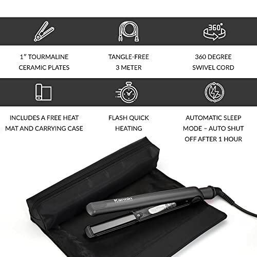 KARMIN G3 Pro Professional Tourmaline Ceramic Hair Straightener / Styling Flat Iron / 460F / Straighten, Curl, Wave, Heat Matt & Carrying Case, Black (KMG3B)