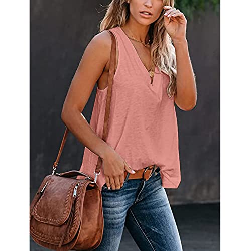 Bliwov Women's V Neck Sleeveless Basic Tank Tops Loose Fit Casual Solid Color Shirts Pink