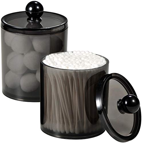 SheeChung 4 Pack Plastic Acrylic Bathroom Vanity Countertop Canister Jars with Storage Lid, Apothecary Jars Qtip Holder Makeup Organizer for Cotton Balls,Swabs,Pads,Bath Salts (Black, 15 Oz)