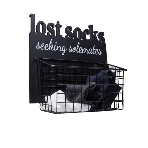 EVA murmure Cutout Letters Lost Socks - Laundry Room Organization, Farmhouse Laundry Room Decor And Accessories - House Decor Rustic Wooden Laundry Sign Wall Decor With Attached Basket - black