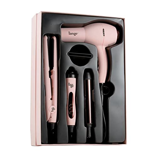 L’Ange Hair Bijou Luxury Styling Set - 32mm and 25mm Titanium Curling Wand - Hair Ceramic Straightener - Professional Hair Dryer - Negative Ionic Technology - (Styling Set)(Blush))