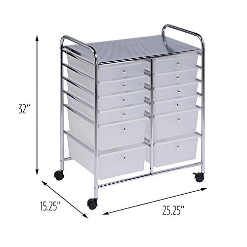 Honey-Can-Do Rolling Storage Cart and Organizer with 12 Plastic Drawers