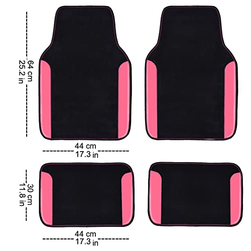 CAR PASS Rainbow Waterproof Universal Fit Faux Leather Car Carpet- Anti-Slip Nibbed Backing Floor Mats for SUV, Vans,Sedans,Trucks, Automotive Set of 4 for Women&Cute Girly (Black with Pink)