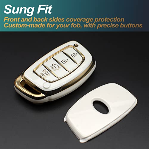 FEYOUN Key Fob Cover Compatible with Hyundai Elantra Elantra GT Ioniq Sonata Tucson Smart 4 Buttons TPU Remote Keyless Key Fob Case Protection Shell Accessories, White