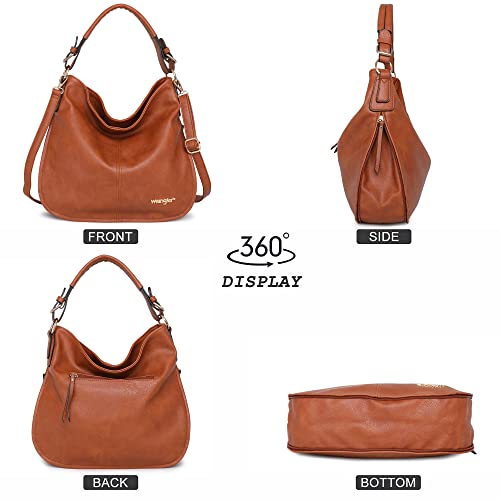 Montana West Wrangler Purses and Handbags for Women Hobo Bags Vegan Leather Crossbody Shoulder Bags Women Tote Bags WG16-1022BR Brown