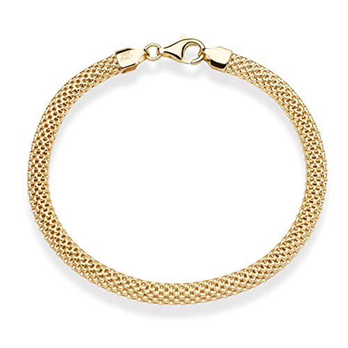 Miabella 18K Gold Over Sterling Silver Italian 5mm Mesh Link Chain Bracelet for Women, 925 Made in Italy (Length 6.5 Inches (X-Small))