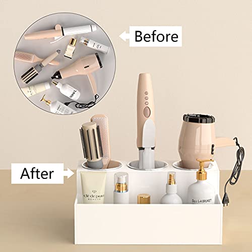 NIUBEE Hair Tool Organizer, White Acrylic Hair Dryer and Styling Holder, Bathroom Countertop Blow Dryer Holder, Vanity Caddy Storage Stand for Accessories, Makeup, Toiletries