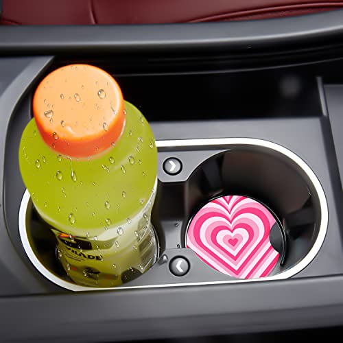 Jupswan Car Cupholder Coaster Absorbent 2 Pack Love Heart Coffee Latte Rubber New Automotive Cup Holder Decal Decor Accessories for Women-Pink