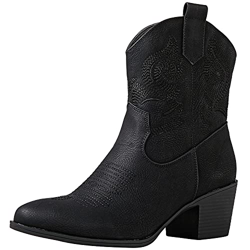 GLOBALWIN Women's Black Mid Calf The Western Cowboy Cowgirl Boots 5.5M